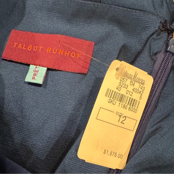 Talbot Runhof "Authentic" Dark Blue Duchess Satin Column Gown - Size 12 - NWT - Picture 12 of 14